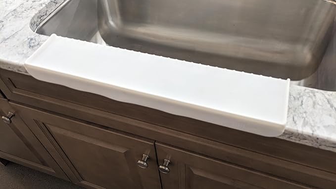 SiliSink XL Silicone Edge Guard for Kitchen Sink - Fits 3.75” - 4” Wide - The Original Silicone Sink Edge Protector with Sponge Caddy - Splash Guard, 20” White