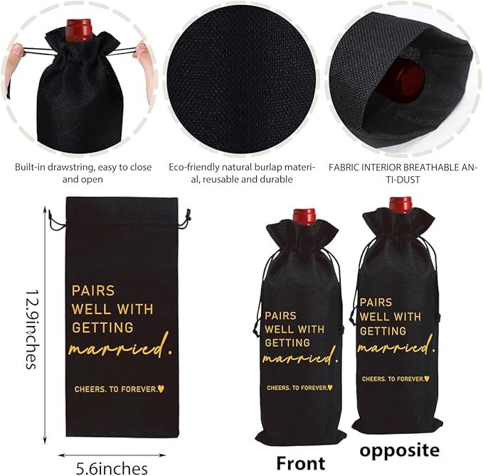 Married Wine Bag Married Gifts for Couples Mr Mrs Marriage Honeymoon Gift Wedding Party Decorations Getting Engaged Wine Bottle Bag Champagne Bottle Wraps Bags （Black）