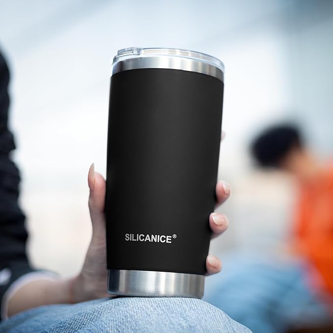 Coffee Tumbler 20 oz, Double Wall Stainless Steel Travel Coffee Mug with Removable Slider Lid, BPA Free, Car Cup Holder Compatible - Gym/Office/Travel/Home - Black