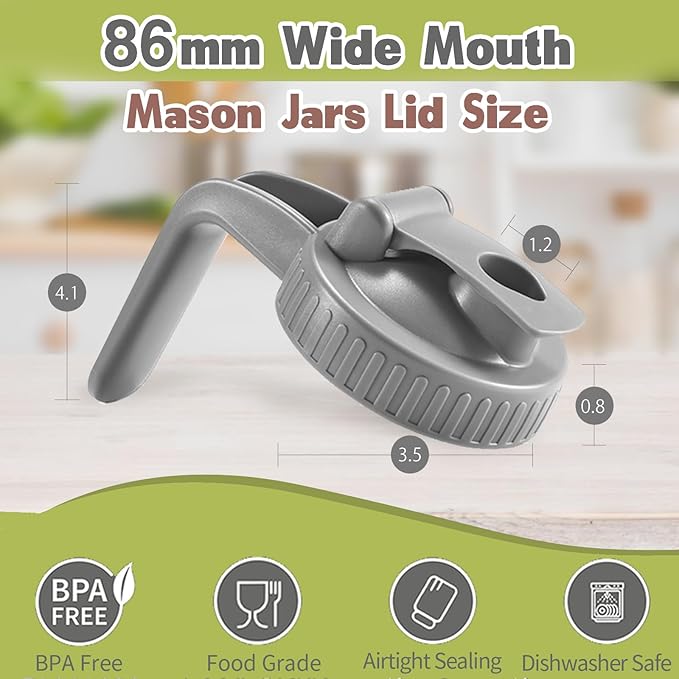 2 Pack Wide Mouth Mason Jar Lids V-Shaped with Handle, Mason Jar Pour Spout with Extended Flip Lid Easy to Open, Airtight Leak Proof and Durable