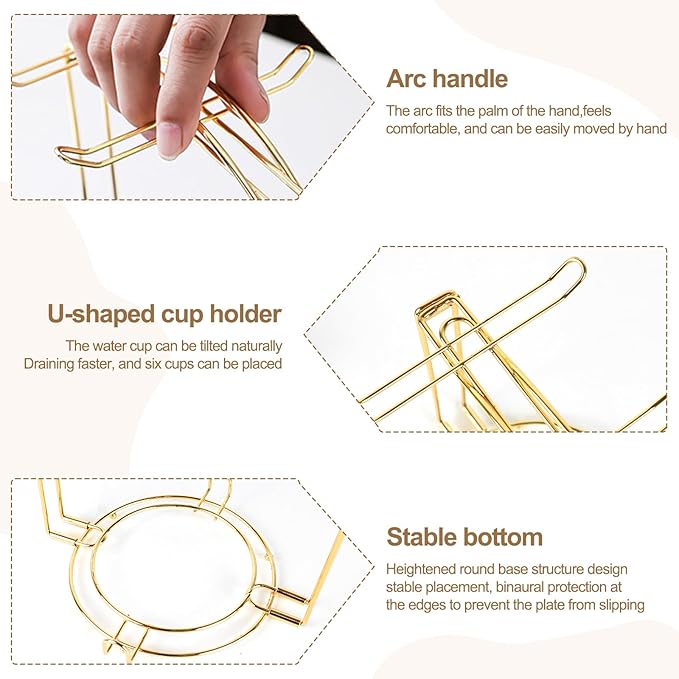 Coffee Cup Holder,Gold Tea Cups and Saucers Display Storage Rack,Metal Organizer for Espresso Cups Spoon and Saucers