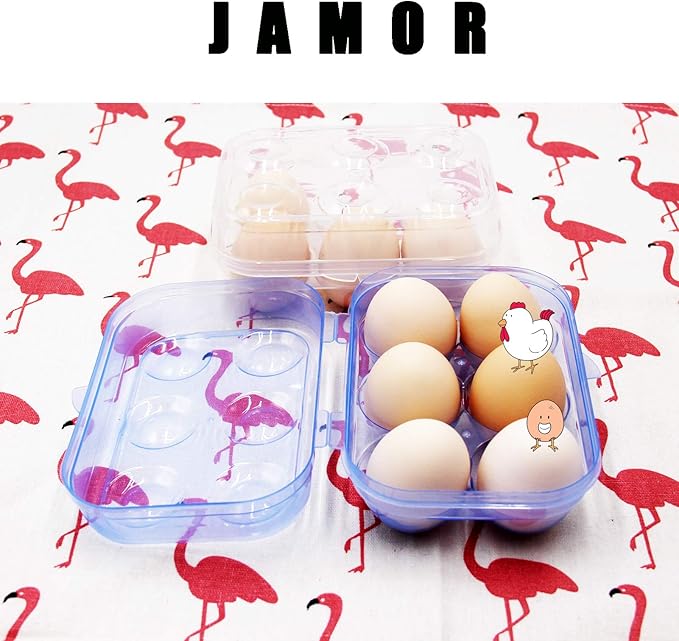 JAMOR 6 Grid Egg Storage Box Refrigerator Crisper Egg Protection Box Portable Egg Carriage Container For Camping Picnic Essential (White)