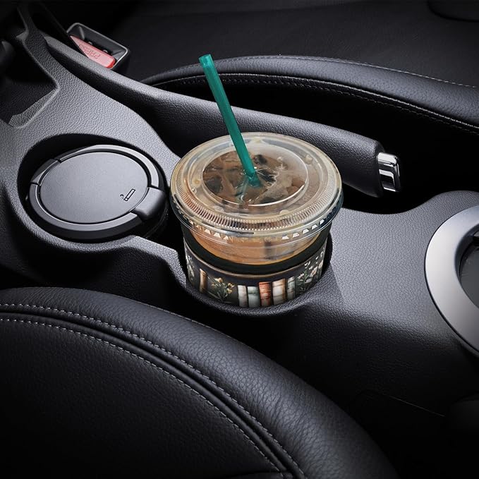 YR Reusable Neoprene Insulator Sleeve for Iced Coffee Cups, 3 Pack Coffee Coolies sleeves for Iced & Hot Drinks, Cold Beverage Cooler Compatible with Starbucks Coffee and More (Bookshelf & Flower)