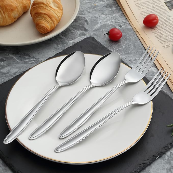 Unokit 24-Piece Stainless Steel Dinner Forks Silverware - 7.8 Inch Silver Dinner Forks Set of 24, Forks Set, Flatware Forks for Home, Kitchen or Restaurant, Mirror Polished, Dishwasher Safe