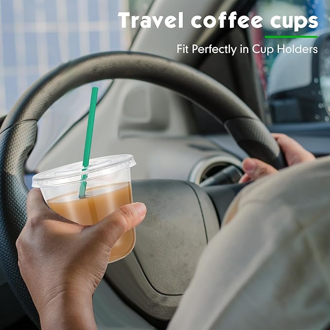 Baderke 25 Set Plastic Cups with Lids and Straws, Disposable Plastic Iced Coffee Cup for Cold Beverage Juice Smoothie Crystal for Coffee Shops Party Catering (Clear,10 oz)