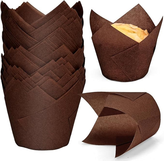 100pcs Extra Large Size Tulip Cupcake Liners for Baking Cups, Food Graded Parchment Paper Large Muffin Liners Holders, Greaseproof Cup cake Wrappers for Party, Christmas by Neyimqr (Coffee)