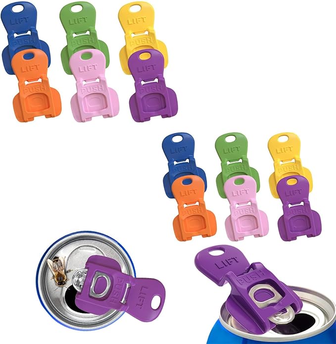 12PCS Colorful Can Tab Openers & Leak-Proof Drink Covers – One-Hand Soda Can Opener and Reusable Protector Caps for Coke, Beer, Soda, and Aluminum Cans