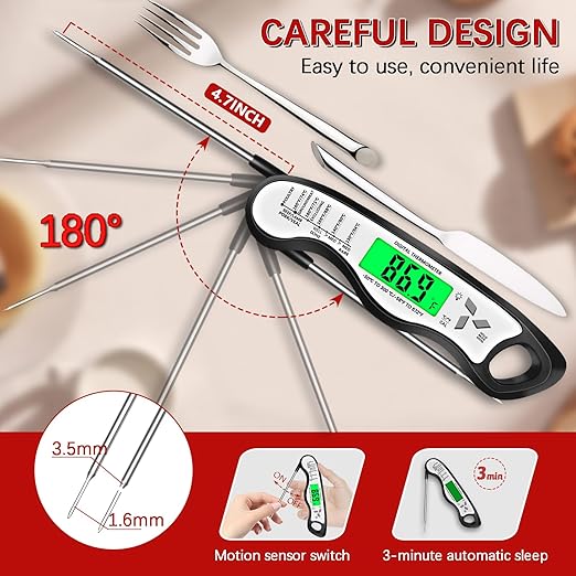 Meat Thermometer Digital，IP67 Waterproof Cooking Thermometer with Backlight, Calibration & Hold Function，Food Thermometer for Cooking,Outdoor Grilling