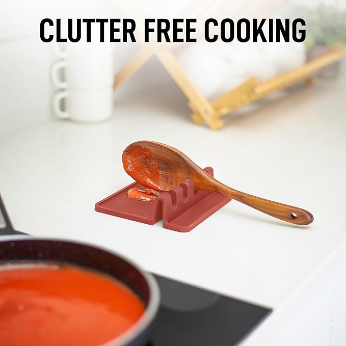 Zulay Kitchen Silicone Utensil Rest with Drip Pad for Multiple Utensils - BPA-Free, Heat-Resistant Spoon Rest & Spoon Holder for Stove Top - Kitchen Utensil Holder for Ladles & Tongs - Canyon Rose