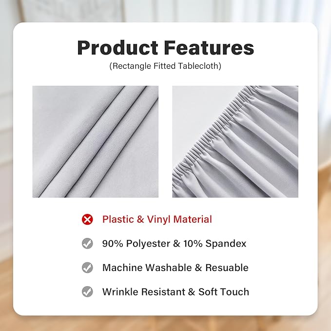 Fitted Rectangle Tablecloth 30 x 72 Inch Elastic Table Cloth for 6ft Table, Stretch Spandex Table Cover Silver Washable Polyester Table Top Cap Cover for Dining Picnic Camping Indoor and Outdoor
