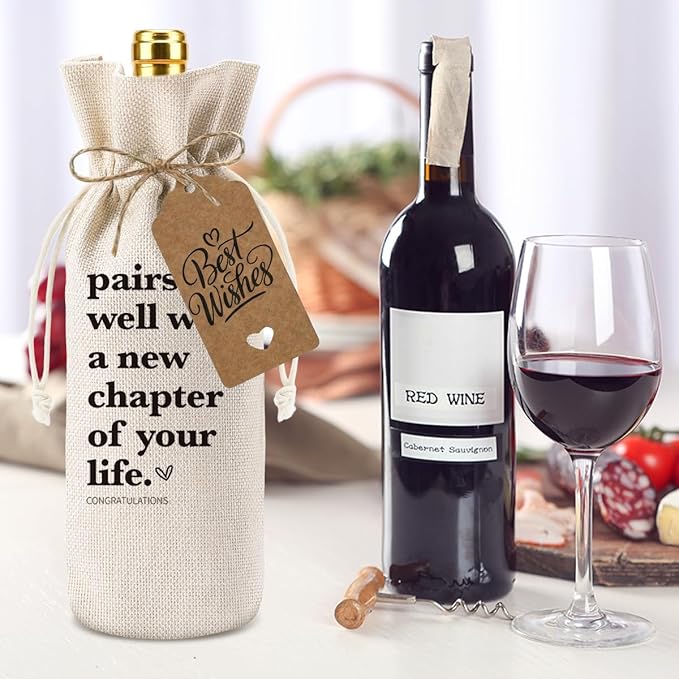 2Pc Funny New Chapter Wine Bag New Beginnings Gifts for Women Men Farewell Gifts for Friends Going Away Gifts for Coworkers Women Men Moving Away Gifts for Friends New Teacher Gifts