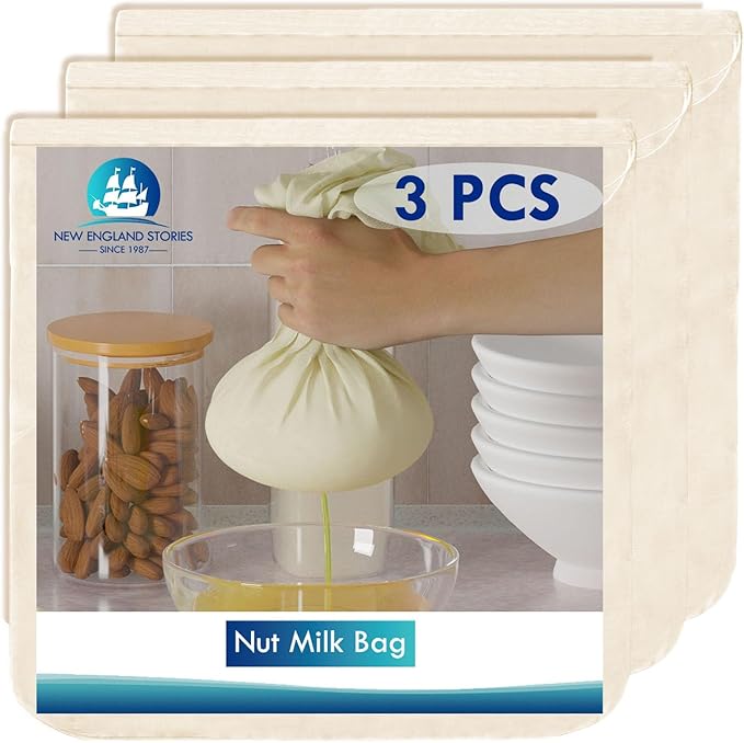 3 PCS Reusable Cheesecloth Bag & Nut Milk Bags, Grade 100, 14x14 Inch Hemmed Cheese Cloth for Straining Craft, 100% Cotton Unbleached Cloth Strainer for Cooking, Baking, Juicing, Cheese Making