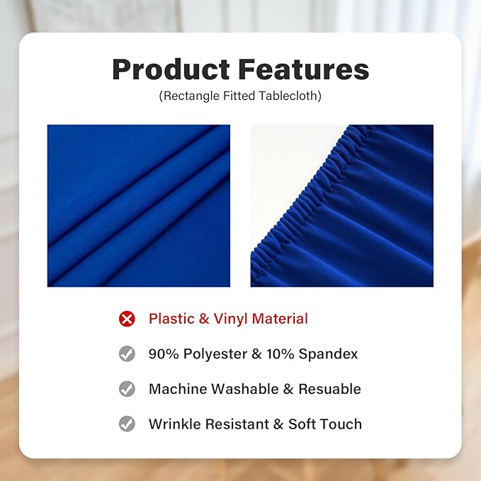 Fitted Rectangle Tablecloth 24 x 48 Inch Elastic Table Cloth for 4ft Table, Stretch Spandex Table Cover Royal Blue Washable Polyester Table Top Cap Cover for Dining Picnic Camping Indoor and Outdoor