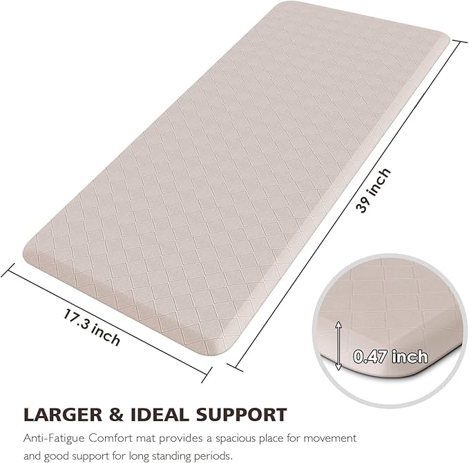 HappyTrends Kitchen Runner Rugs Anti-Fatigue mats,17.3"x 39",Non Slip Waterproof Ergonomic Comfort Mat for Kitchen, Floor Home, Office, Sink, Laundry,Khaki