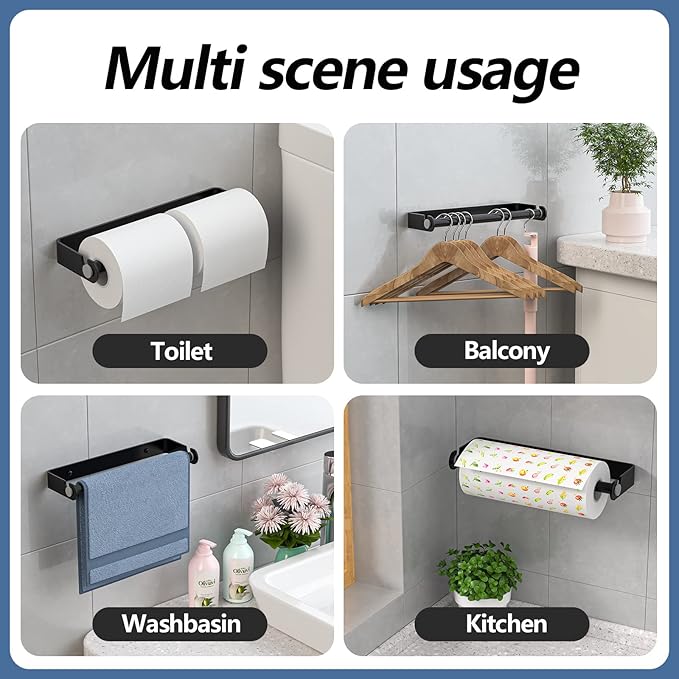 Aheucndg Paper Towel Holder Wall Mount, Self Adhesive or Drill Mounting Paper Roll Holder, Paper Towel Holder Under Cabinet for Kitchen or Bathroom (Silvery 1pack)