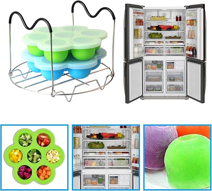 Silicone Egg Bites Mold Set of 4, Steamer Rack with Heat resistant Handle and Spoon,Reusable Sous Vide Egg Poacher with Lid Fits Instant Pot 5,6,8 qt Pressure Cooker