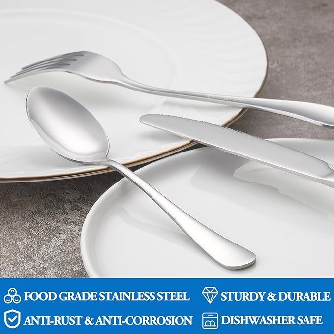 32 Pcs Forks and Spoons Silverware Set,Food Grade Stainless Steel Flatware Cutlery Set for Home,Kitchen and Restaurant,Mirror Polished,Dishwasher Safe-16 Dinner Fork(8 inch) and 16 Teaspoon(6.5 inch)