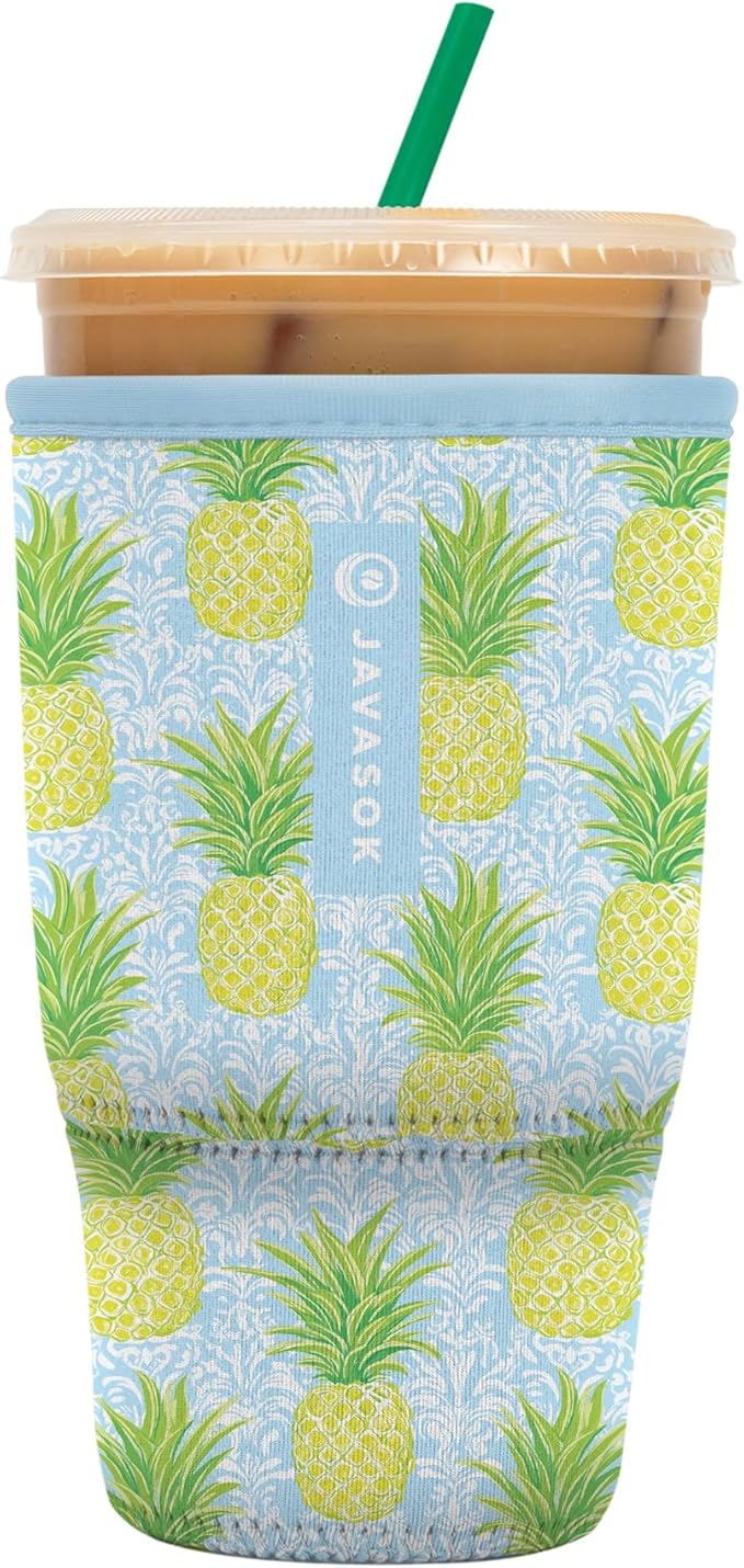 Sok It JavaSok Iced Coffee & Cold Soda Insulated Neoprene Cup Sleeve (The Preppy Pineapple, Large: 30-32oz)