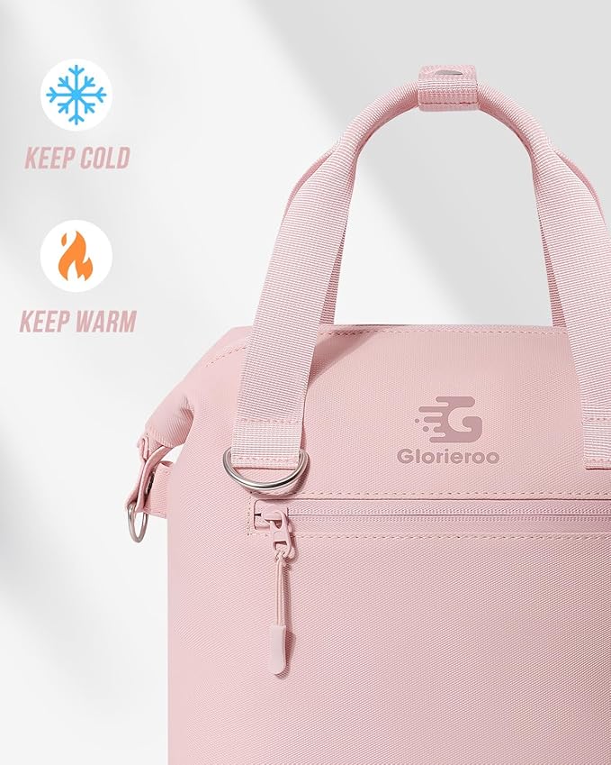 GLORIEROO Pastel Lunch Box Women | Insulated Soft Waterproof Leakproof Lunch Bag Cooler | Adjustable Strap | BPA-Free