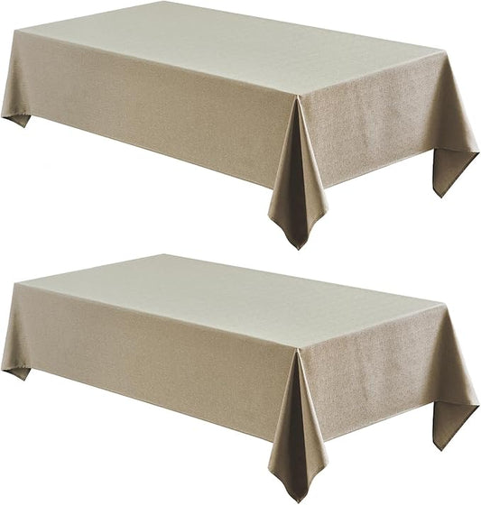 Veblandy 2 Pack Rectangle Tablecloth, 60x84 inch, Water Resistant Wrinkle Free Linen Textured Table Cloth Washable, Decorative Fabric Table Cover for Dining, Party and Camping, Mocha