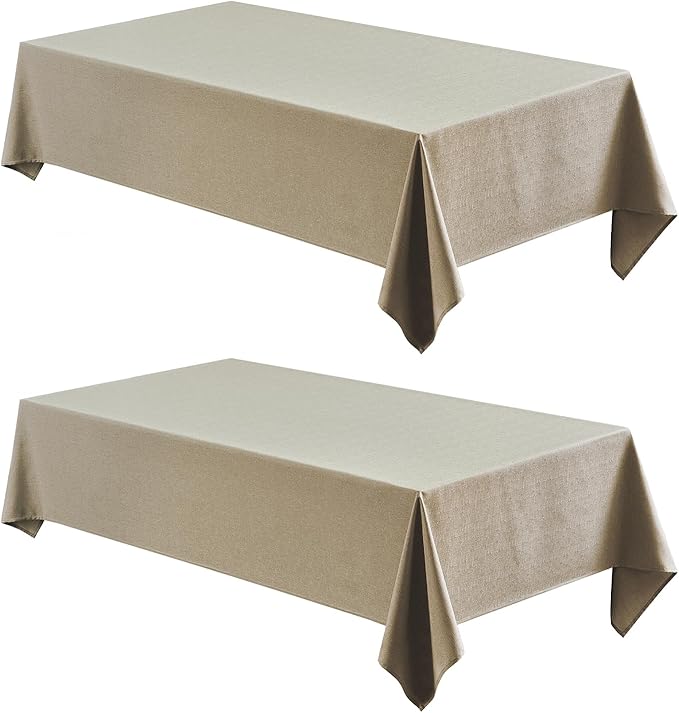 Veblandy 2 Pack Rectangle Tablecloth, 60x120 inch, Water Resistant Wrinkle Free Linen Textured Table Cloth Washable, Decorative Fabric Table Cover for Dining, Party and Camping, Mocha