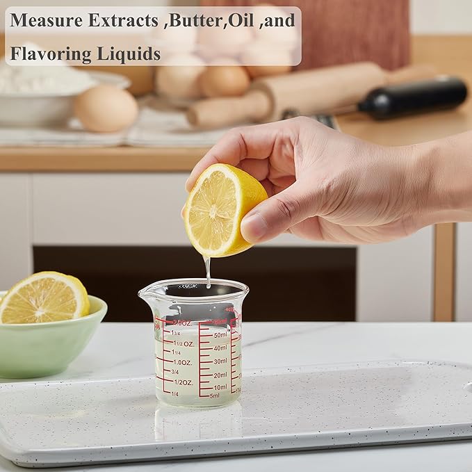 High Borosilicate Glass Measuring Cup-V-Shaped Spout，Glass Measuring Beaker for Kitchen or Restaurant, Easy to Read, 60 ML (2 Oz)-Pack of 2