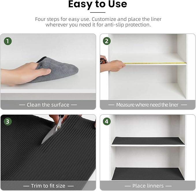 BAGAIL Drawer and Shelf Liner, 12 in X 10 Ft Non-Adhesive Shelf Liners for Kitchen Cabinets, Thick Strong Grip Liners for Desk, Shelves, Bathroom Drawers, Cabinet Protection - Black (Pack of 2)