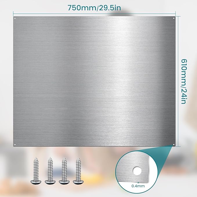 24" x 30" Stainless Steel Backsplash for Stove - Ultra Flat Metal Splatter Guard for Kitchen Wall, Stove Backsplash Panel with 4 Pre-Drilled Holes, Easy Install