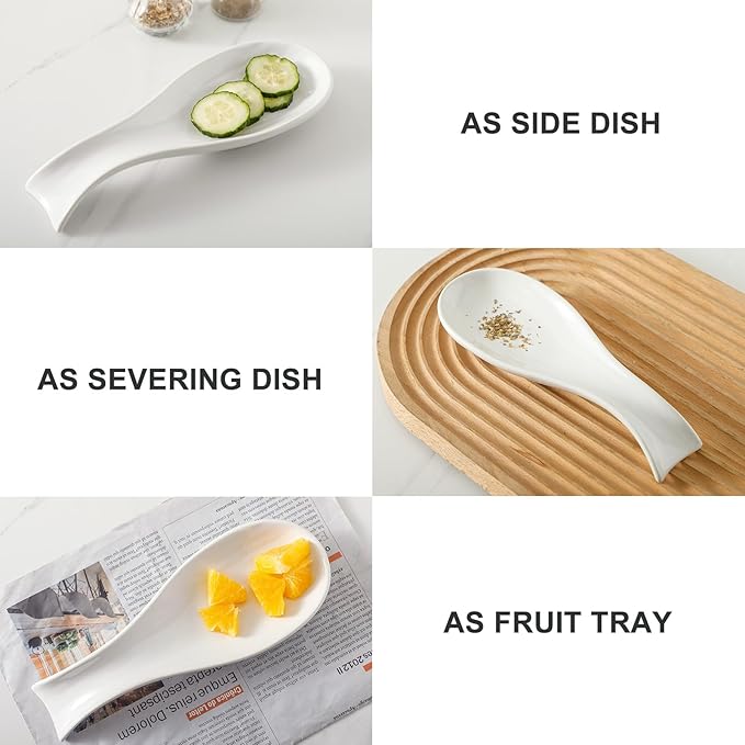 Ceramic Spoon Rest for Stove Top,Large 8.7 Inch Spoon Holder for Kitchen Counter,Porcelain Utensil Rest for Thankgiving and Christmas Gift,Dishwasher Safe and Heat-Resistant,White(2 PC)