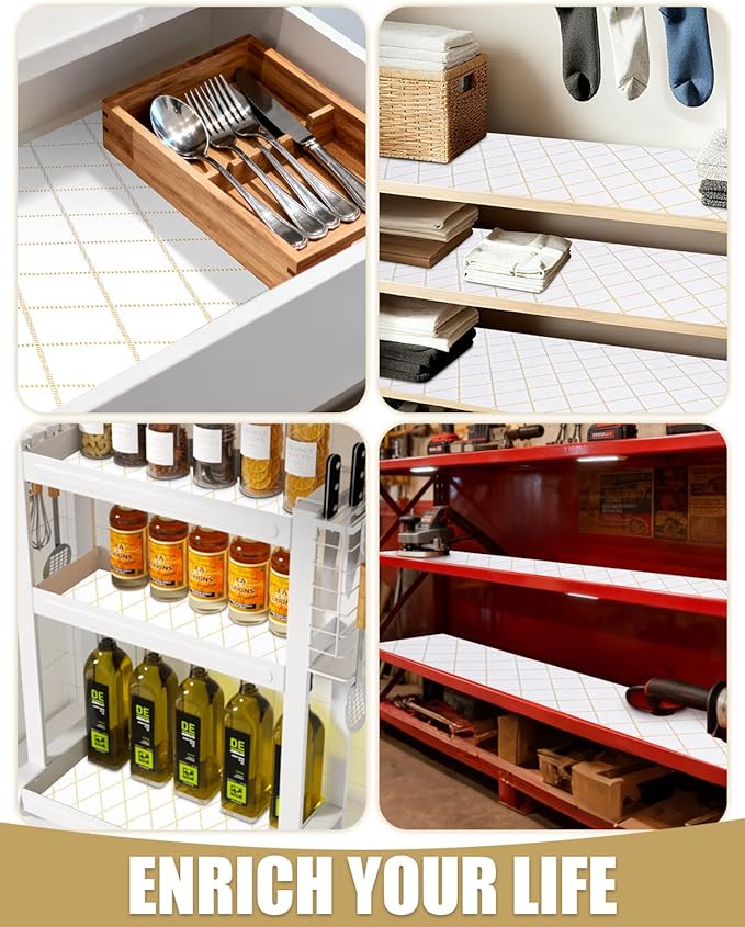 Shelf Liners for Kitchen Cabinets Non-Adhesive, Non-Slip Thickened Shelf Paper Waterproof Washable for Drawer Dresser Pantry Shelve Bathroom Protector Liner