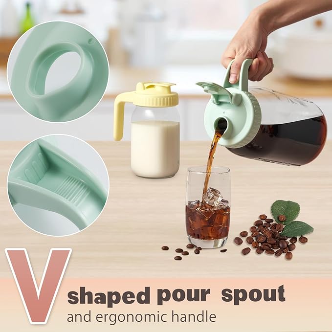 4 Pack Wide Mouth Mason Jar Lids V-Shaped with Handle, Mason Jar Pour Spout Lid with Extended Flip Lid Easy to Open, Airtight Leak Proof and Durable