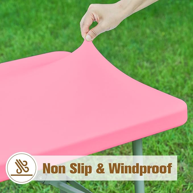 Fitted Rectangle Tablecloth 24 x 48 Inch Elastic Table Cloth for 4ft Table, Stretch Spandex Tables Cover Pink Washable Polyester Top Cap Cover for Dining Picnic Camping Indoor and Outdoor