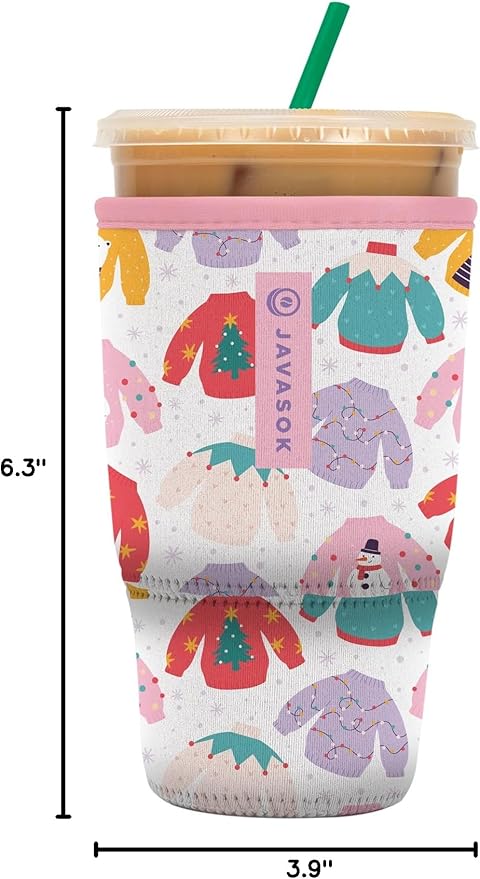 Sok It JavaSok Iced Coffee & Cold Soda Insulated Neoprene Cup Sleeve (Cozy Knits, Large: 30-32oz)