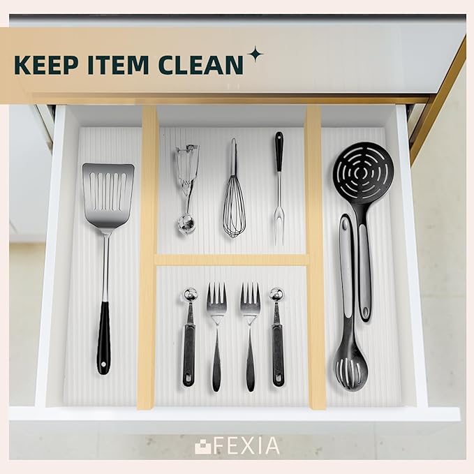 FEXIA Shelf Liners for Kitchen Cabinets Non-Slip Drawer Liner 14 Inches x 20 FT Waterproof & Oil-Proof Non Adhesive Durable Material Fridge Liner for Shelves (2 Rolls)