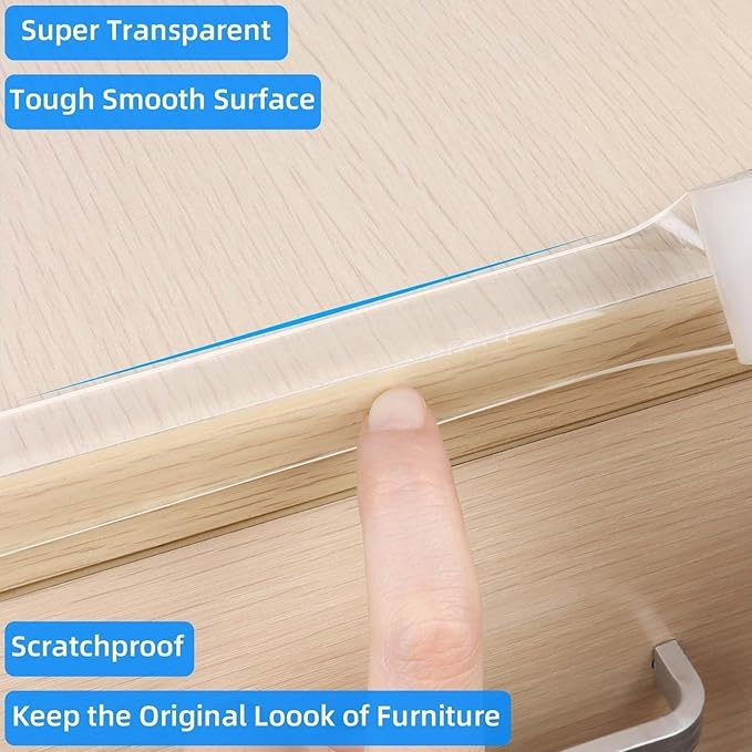 3Pack Clear Edge Protector Strip,1.57in x 16.4FT(49.2FT Total),Sharp Edge Wrap Cover Tape,Self Adhesive Protective Bumper Guards for Cabinet Door Desk Table Furniture,Kitchen Countertop,Waterproof