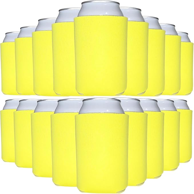 TahoeBay Bulk Blank Beer Can Cooler Sleeves (50-Pack) Sublimation Blanks for Vinyl Plain Soft Foam Can Sleeves Coolers for Soda Cans & Bottles Black, White, Assorted Solid Color (Yellow)