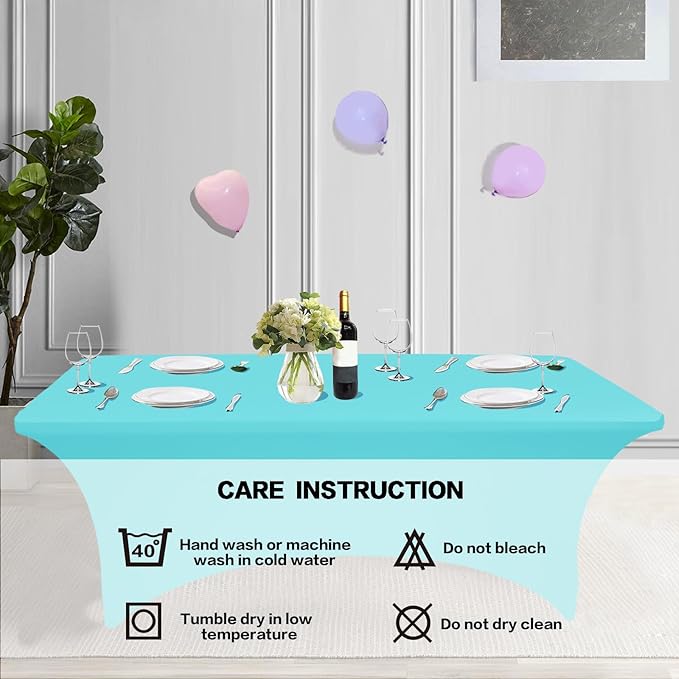 IVAPUPU 2 Pack 8FT Table Cloth for Rectangular Fitted Events Stretch Blue Mist Table Covers Washable Table Cover Spandex Tablecloth Table Protector for Party, Wedding, Cocktail, Banquet, Festival