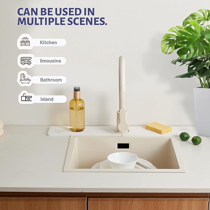 Stone Faucet Mat for Kitchen Sink，Super Absorbent Diatomite Fast Drying Stone and Bathroom Stone Tray for Counter Quick Drying Splash Guard,Prevents Moisture Buildup Sink(White,23.6" x 3.9")