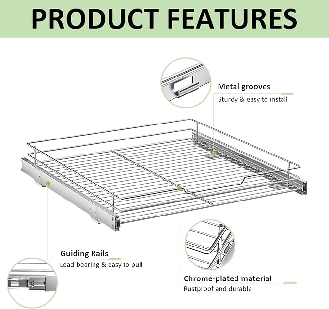 AHNR Heavy Duty Slide Out Cabinet Organizer - Pull Out Shelves, Storage for Kitchen Cabinets, 20'W*21'D