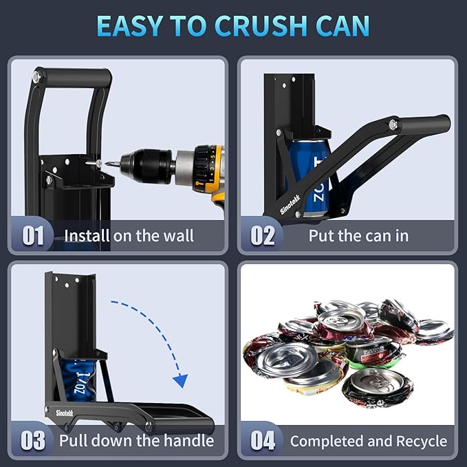 16 oz Can Crusher Wall Mounted | Heavy-Duty Thickened Steel | with Built-in Bottle Opener & Non-Slip Handle | Flattened Aluminum Can in Seconds | Space-Saving Recycling Tool for Home & Garage