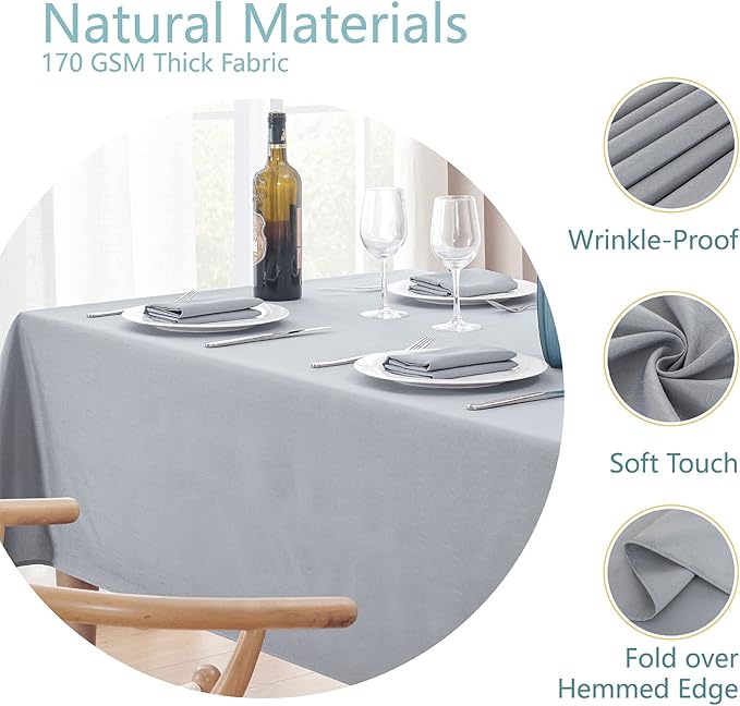 Veblandy Textured Rectangle Tablecloth 60x120 inch Table Cloth Water Resistant Wrinkle Free Spill-Proof, Decorative Fabric Table Cover Washable for Banquet Parties Event Holiday Dinner, Light Grey