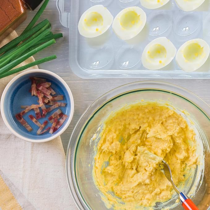 2 Layers Deviled Egg Containers with Lid,48 Slots Deviled Eggs Holder with Handle,Plastic Egg Tray,Portable Egg Storage Carrier Platter for Easter,Thanksgiving Day,Party,Picnic