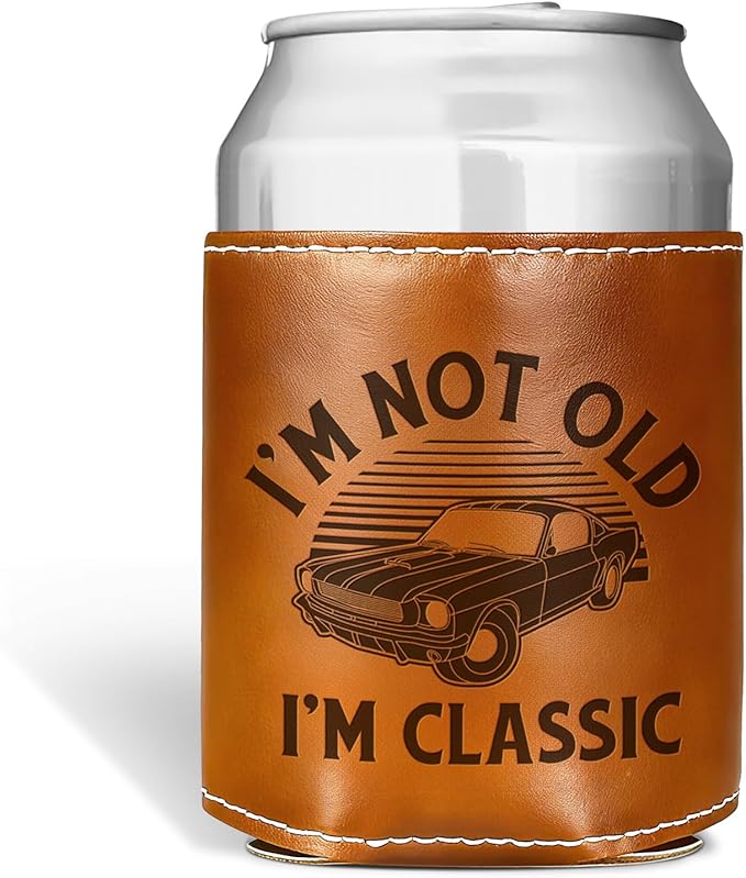 Ftahers Day Gifts for Dad from Daughter Son,Funny Gifts for Grandpa Men,Mens Birthday Gag Cool Retirement Christmas Gifts for Him Husband,Leather Can Cooler Sleeve Holder for Soda