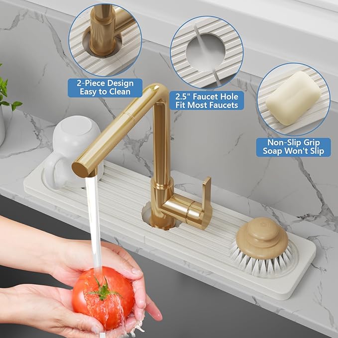 Stone Quick Dry Faucet Mat for Kitchen Sink [Diatomite Super Fast Drying] Stone Faucet Mat for Kitchen Sink Splash Guard Sinks Stones Quick Dry around Faucets Drying Bathroom