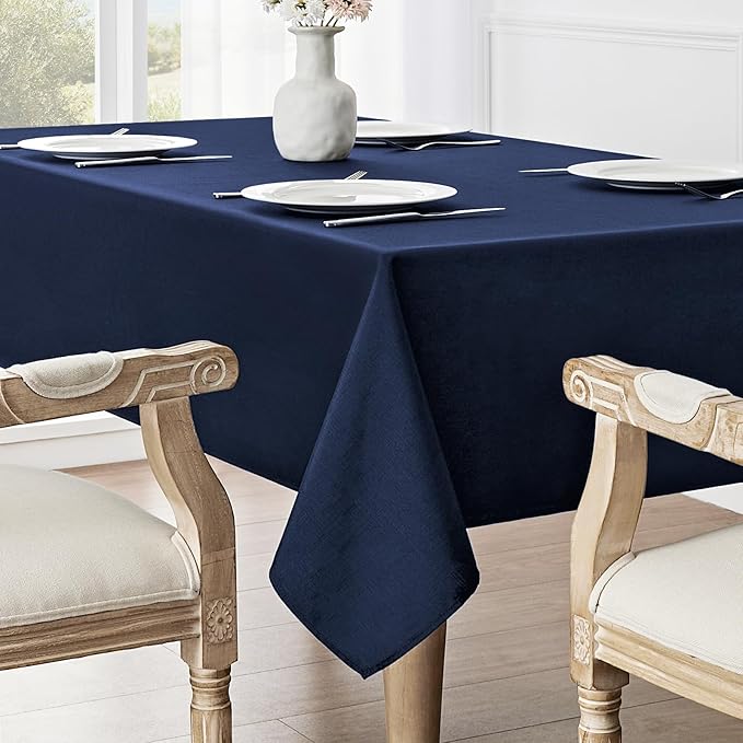 Veblandy Rectangle Tablecloth Waterproof 60x120 inch Linen Textured Table Cloth Stain and Wrinkle Resistant Washable, Decorative Fabric Table Cover for Dining, Party and Camping, Navy Blue