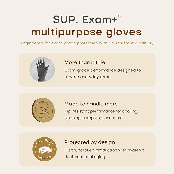SUP Powder-Free Nitrile Exam Gloves, 100 Count, Food Safe Latex-Free Medical Non-Sterile Cooking Disposable Glove, Black