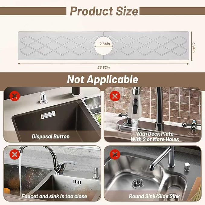 Faucet Mat for Kitchen Sink - 23.6" Diatomite Fast Stone Drying Mat for Kitchen Counter Tray Absorbent Mat Splash Guard for Bathroom Counter Kitchen Sink Accessories