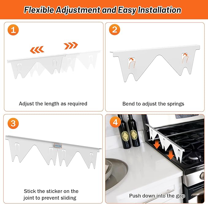 Stove Gap Covers Stainless Steel (2PCS),Stove Gap Filler,Range Trim Kit,Stove Gap Guard for Kitchen Oven Between Stovetop and Counter,Easy Clean Heat Resistant,Adjustable Length 13.8'' to 27.5'',White