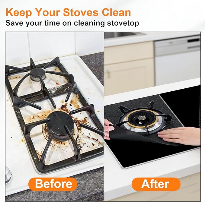 Stove Burner Covers 10 Pack, 10.6x10.6 Inch Gas Stove Top Covers, Non-Stick reusable Burner Liners, Cuttable Protectors for Easy Clean Kitchen Accessories, Black
