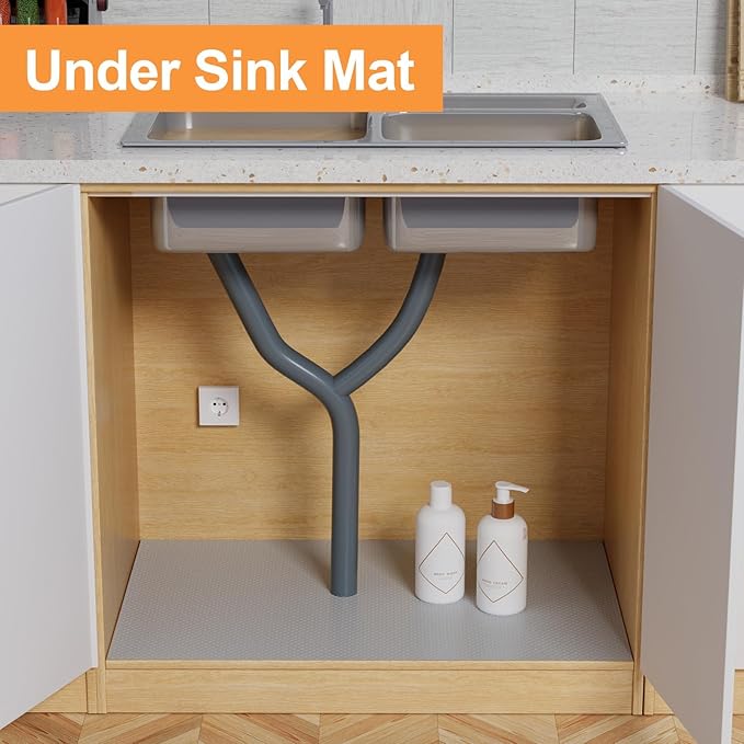 FLPMIX Wide Cabinet Shelf Liner: Waterproof Under Sink Mats Light Grey 19" x 300" - Easy to Cut & Clean Large Kitchen Drawer Liner for Pantry Cupboard